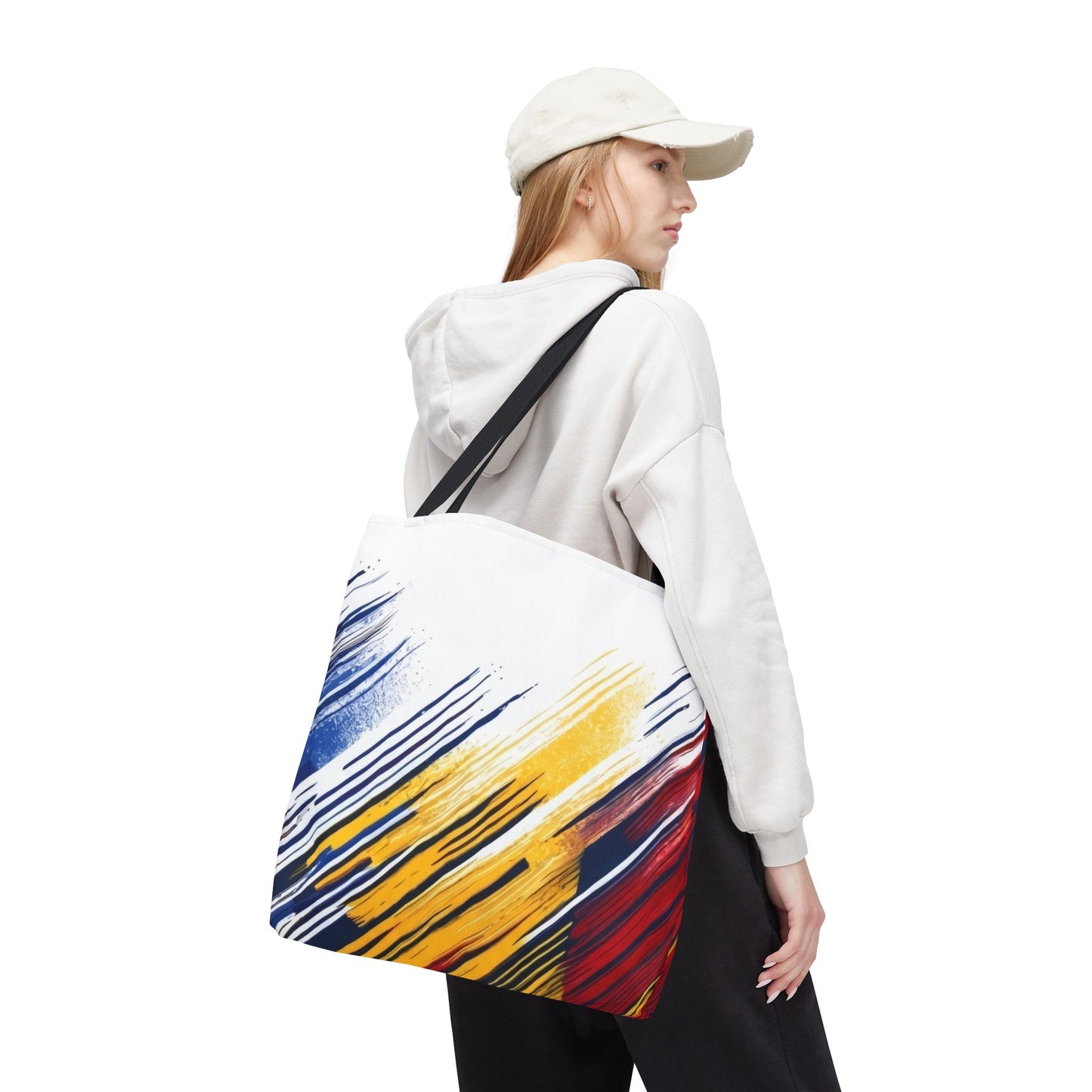 Abstract Brushstroke Tote Bag - Bold Red, Yellow & Blue All-Over Print