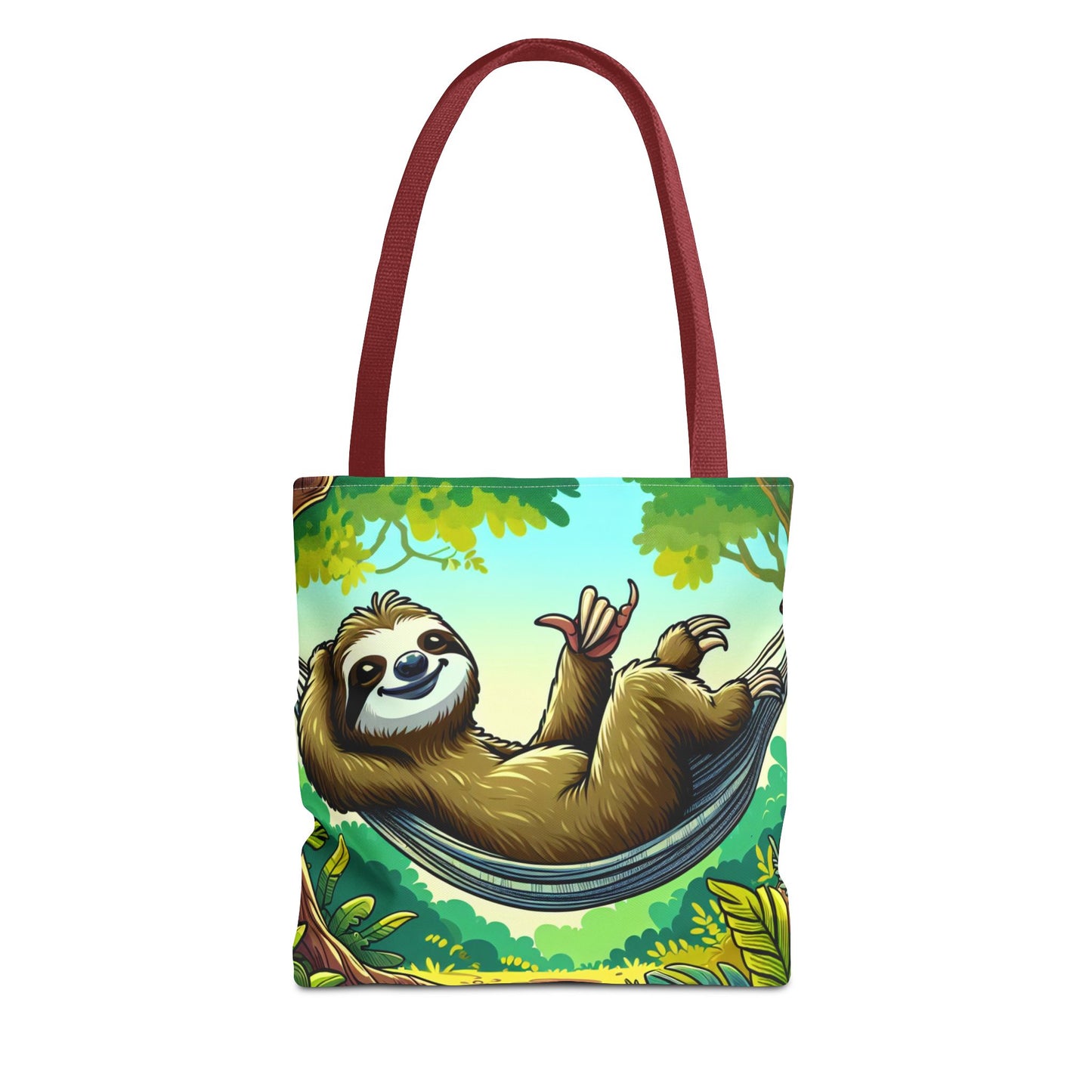 Cute eco-friendly sloth tote bag by Printify, featuring a charming animal design, perfect for animal lovers and everyday use.