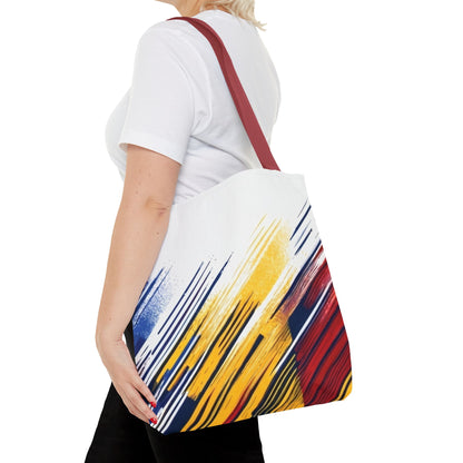 Abstract Brushstroke Tote Bag - Bold Red, Yellow & Blue All-Over Print