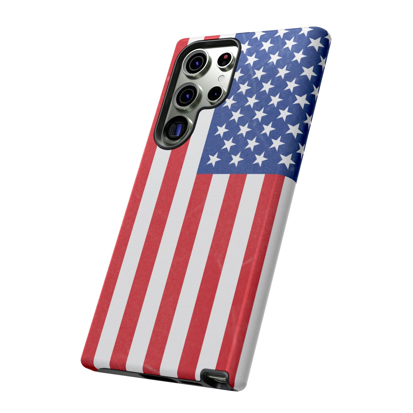 Durable American flag tough phone case for iPhone with patriotic design, made by Printify, offering protection and style.