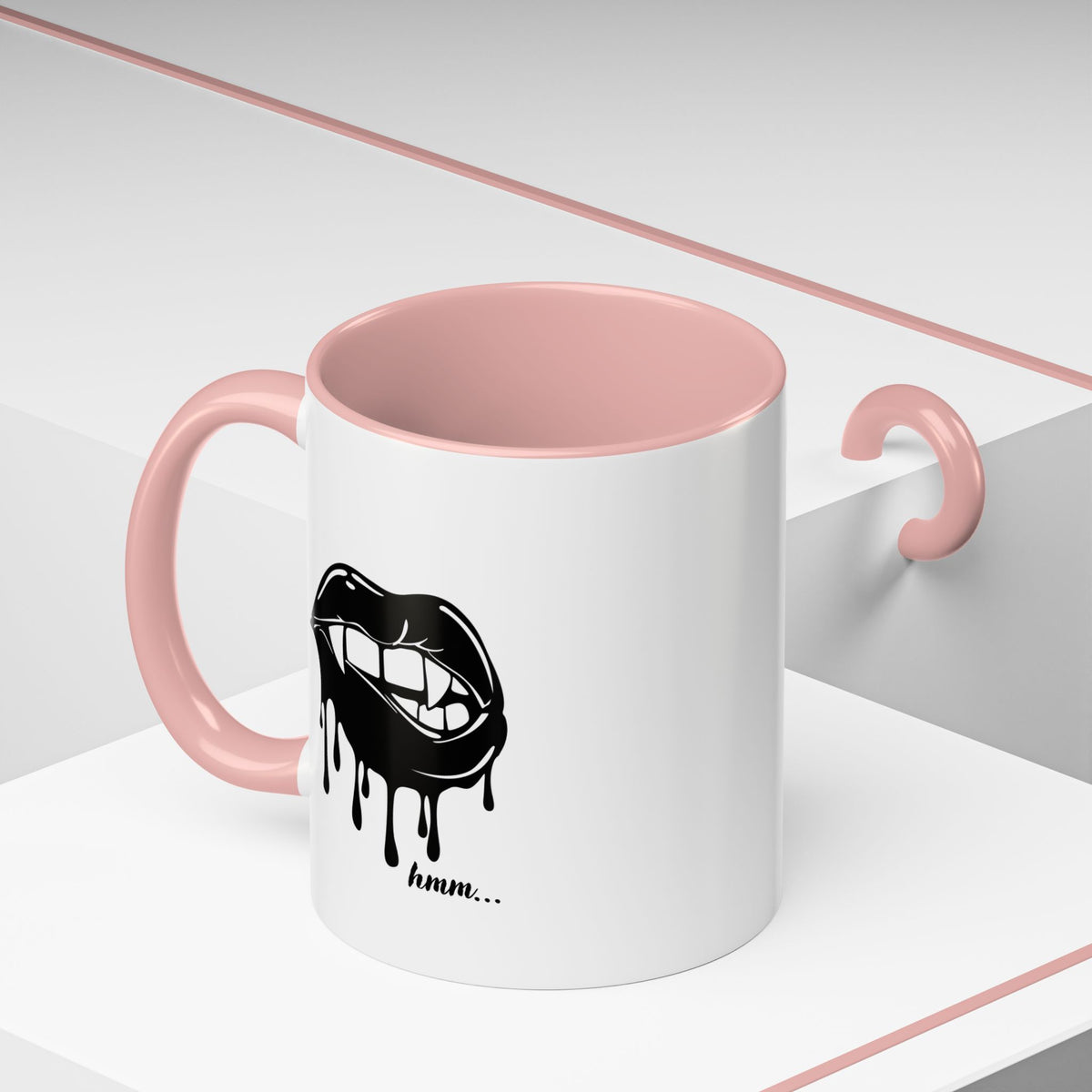 Black accent Dripping Bite coffee mug by Printify, 11oz or 15oz size, featuring a unique dripping bite design on ceramic surface.