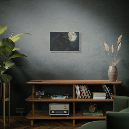 Spooky full moon werewolf moon matte canvas print wall art, featuring a dark full moon scene with a werewolf silhouette.