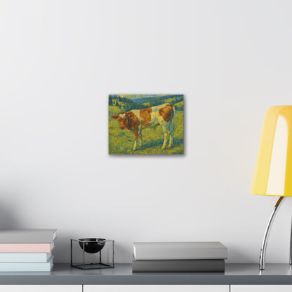 Artistic Cow Canvas Wall Art, Charming Farmhouse Decor, Animal Lover Gift, Rustic Home Accent, Calf Painting, Country Aesthetic