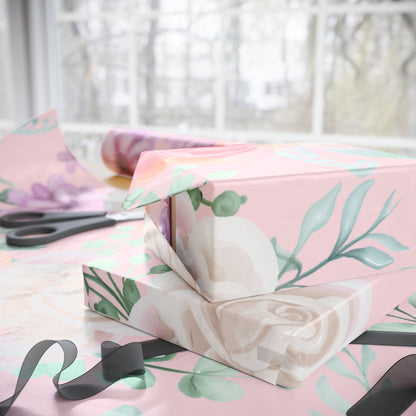 Floral Pink Wrapping Paper Roll — Pastel Peony Gift Wrap for Mother's Day & Birthdays