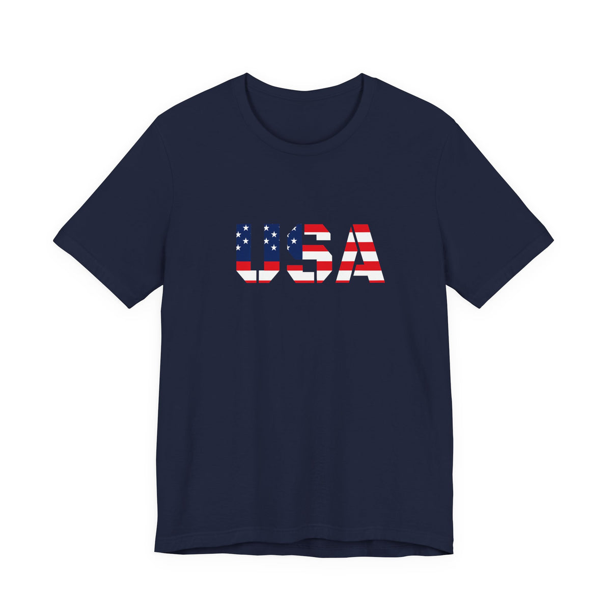 White T-shirt featuring a USA flag and patriotic text, ideal for Fourth of July celebrations, by Printify.