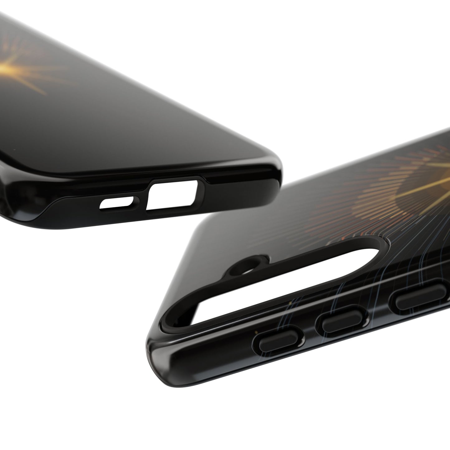 Tough Cases - Radiant Star Phone Case, Protective Black Shockproof Cover with Golden Light Design