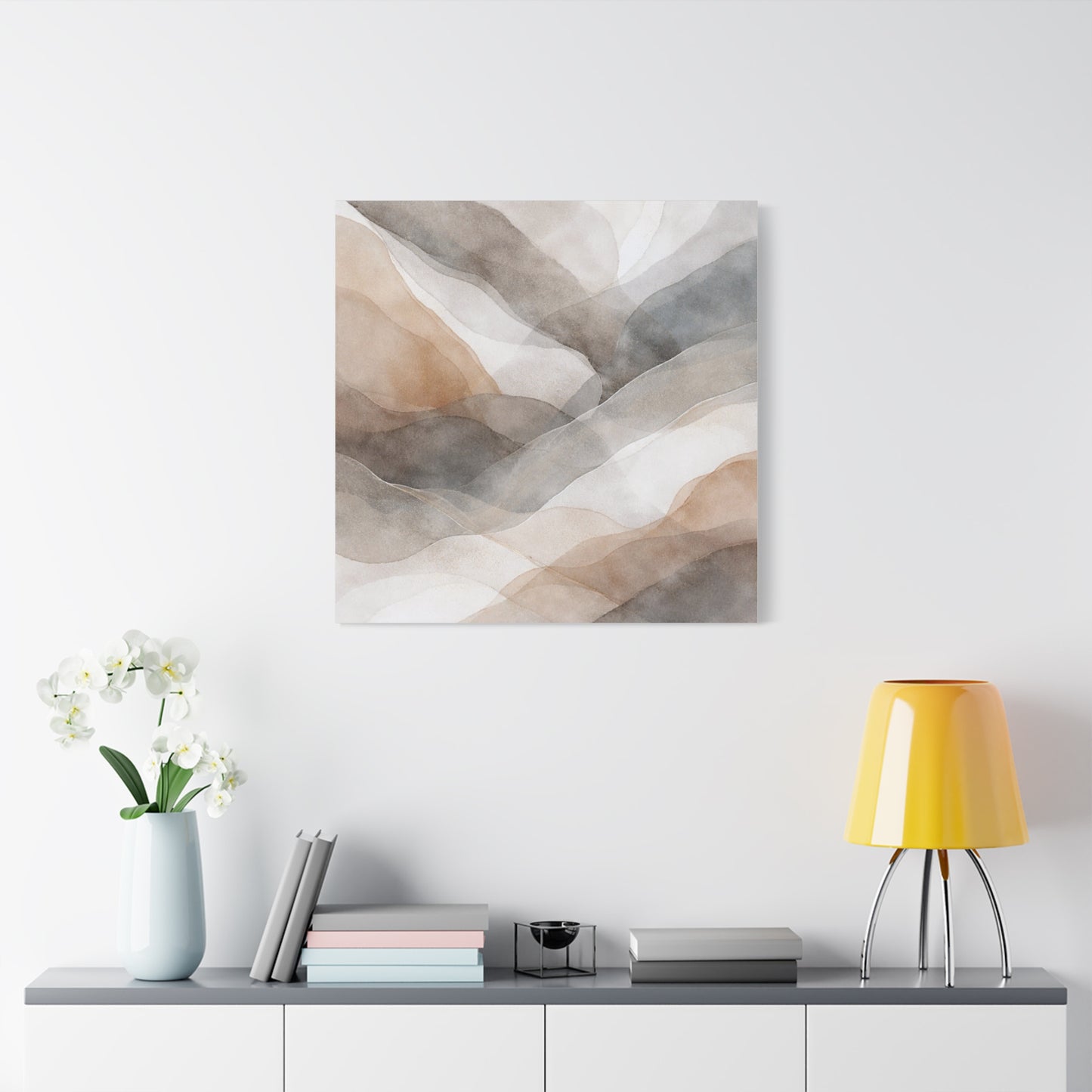 Neutral Abstract Watercolor Waves Canvas