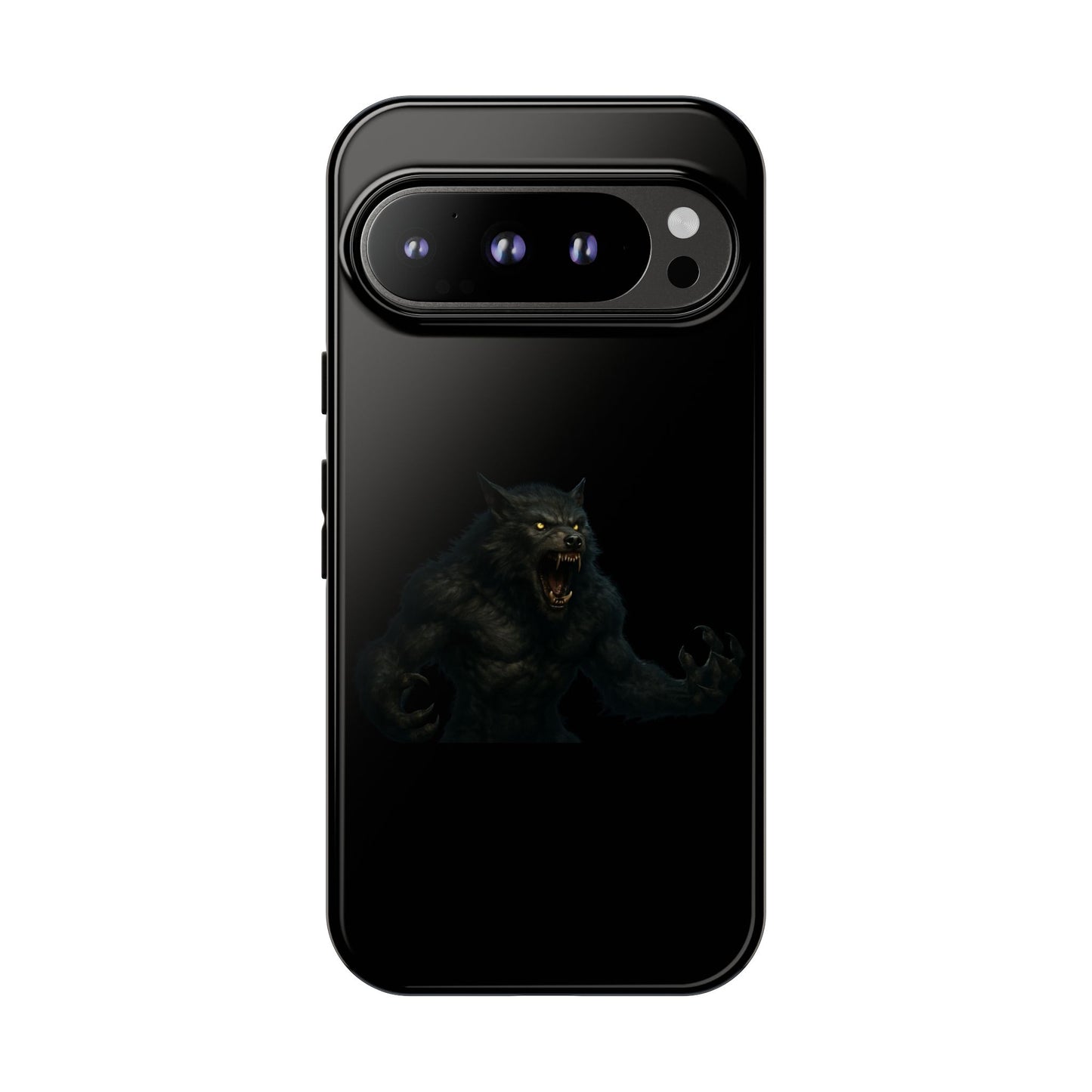 Werewolf phone case with dark monster graphic, tough protective design for smartphone protection and style.