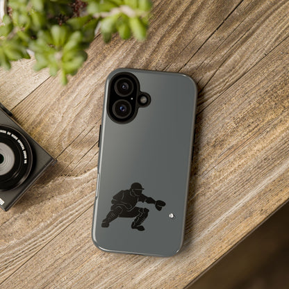 Printify baseball catcher phone case with tough protective cover in black featuring a detailed baseball catcher illustration.