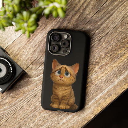 Cute sad kitty cat phone case for iPhone by Printify, featuring a protective design with a sad kitten illustration.