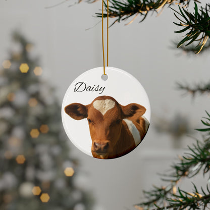 Ceramic Heart-Spot Calf ornament by Printify with personalized name option, featuring detailed heart-shaped spots on the calf.