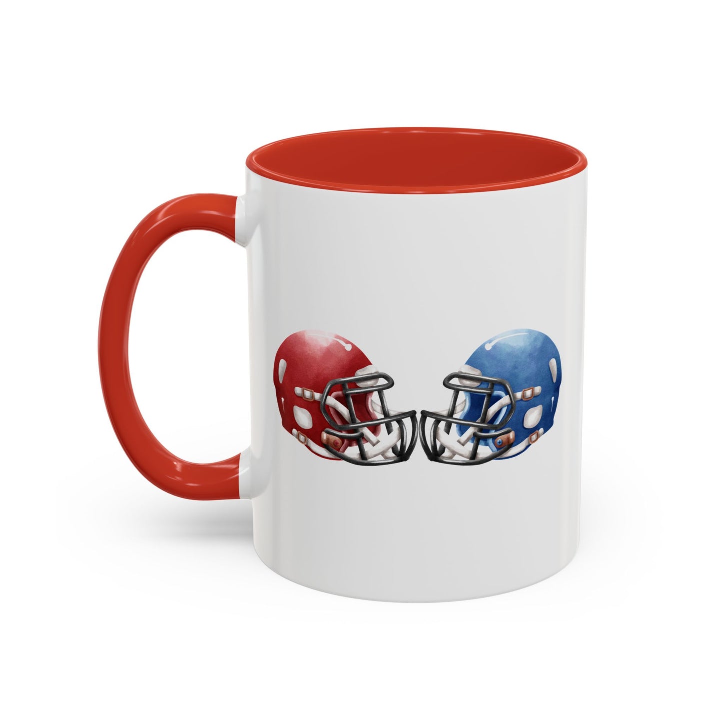 Football Helmet Coffee Mug — Red vs Blue Rivalry Accent Mug (11/15oz)