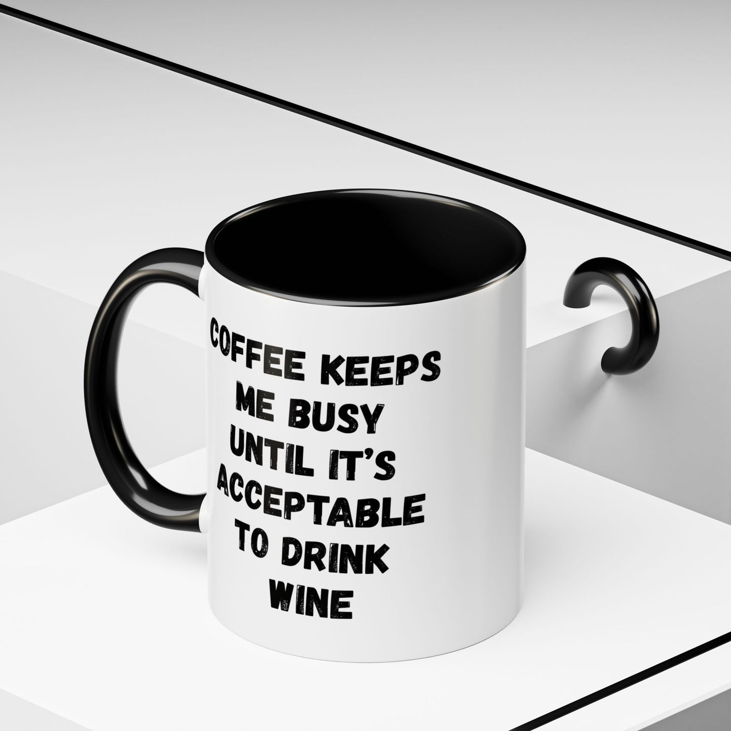 Funny Coffee Mug - "Coffee Keeps Me Busy Until It's Acceptable to Drink Wine" - Great for Mornings, Gifts, Office, Relaxation, Home