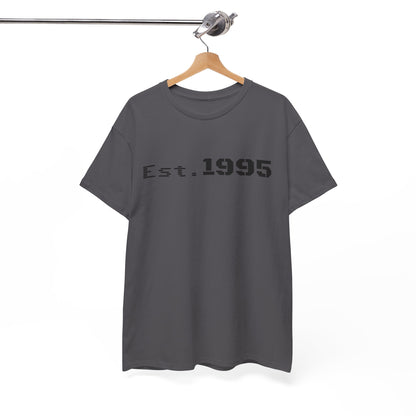 Vintage printify Est. 1995 T-shirt featuring minimalist design celebrating the year of birth, perfect for casual wear.