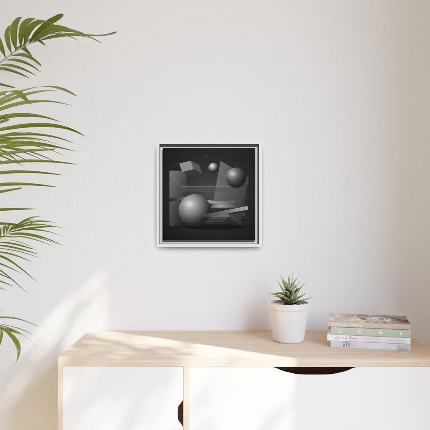 Monochrome Geometric Spheres Canvas Framed Wall Art | Matte Print