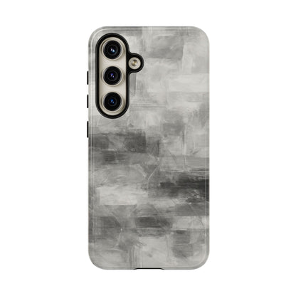 Abstract gray grid phone case for iPhone, tough protective cover by Printify featuring a modern geometric design.