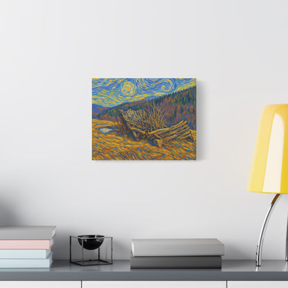 Impressionist Starry Landscape canvas print by Printify featuring a night sky with stars and a serene landscape scene.