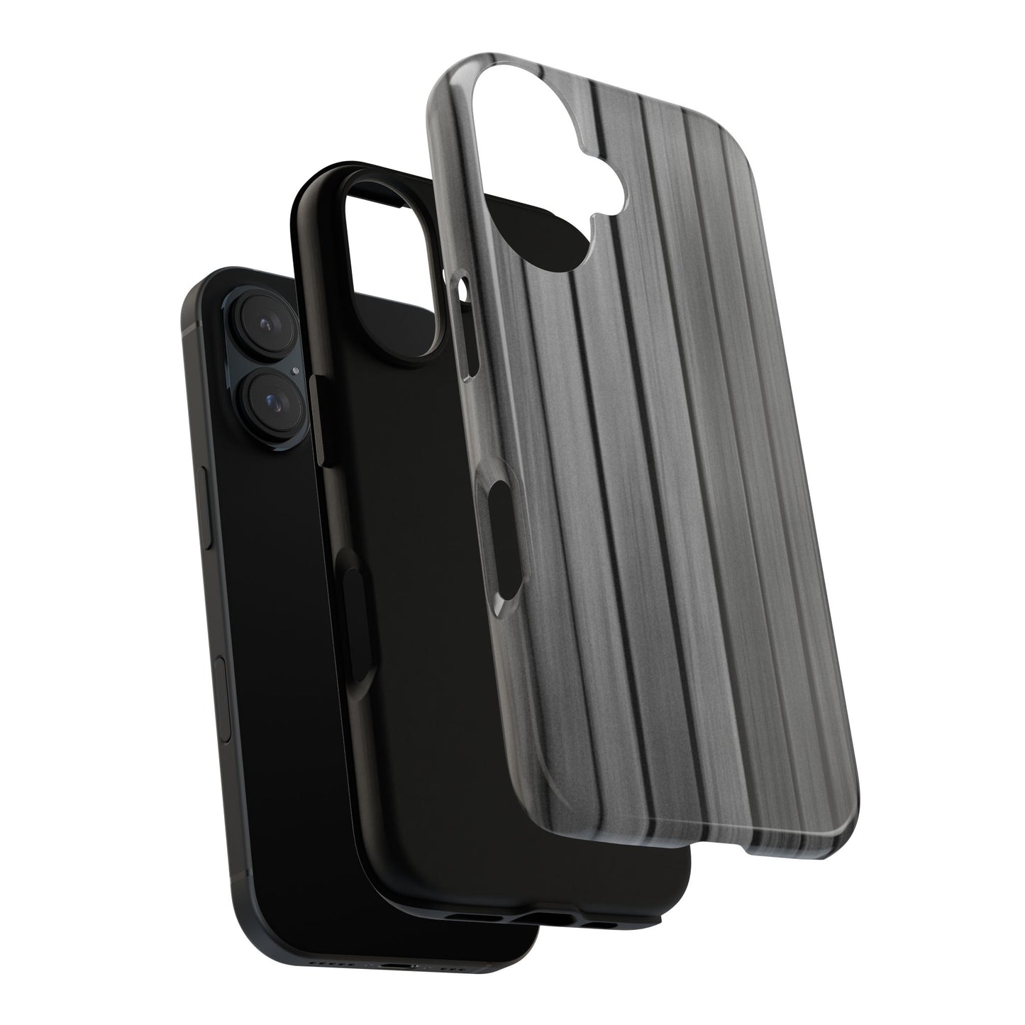 Ribbed metal texture tough protective phone case for iPhone by Printify, featuring a sleek, durable design and precise cutouts.