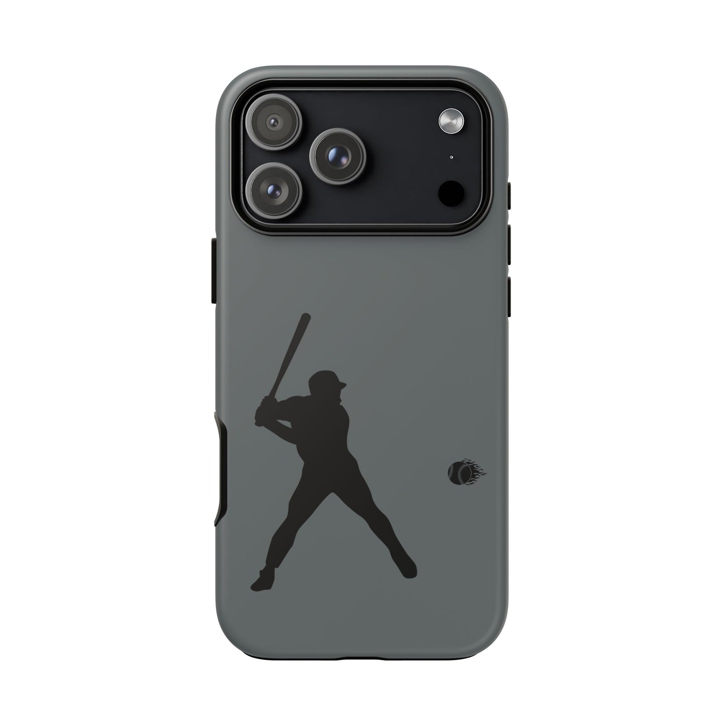 Black iPhone case with a white baseball silhouette design, providing durable protection for sporty, athletic phone users.