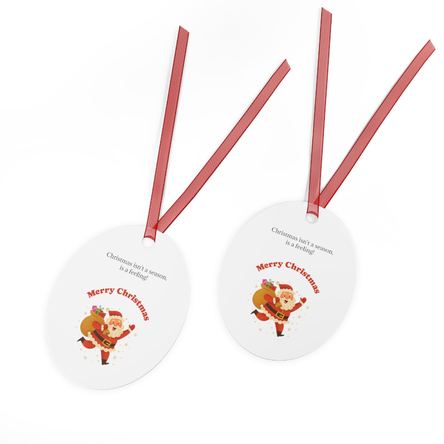 Bell-shaped Santa with sack metal Christmas ornament, holiday decoration featuring festive Santa design by Printify.
