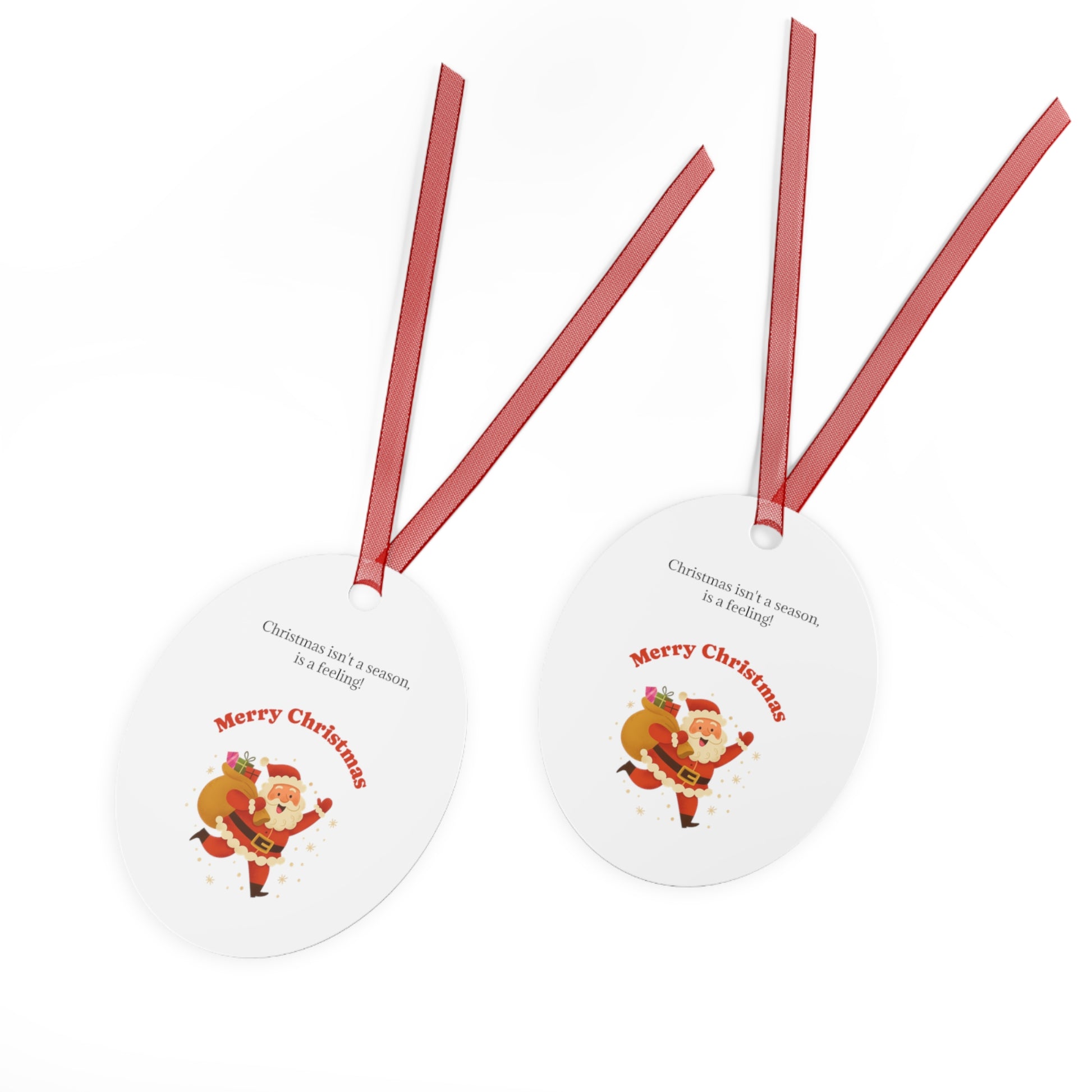 Bell-shaped Santa with sack metal Christmas ornament, holiday decoration featuring festive Santa design by Printify.