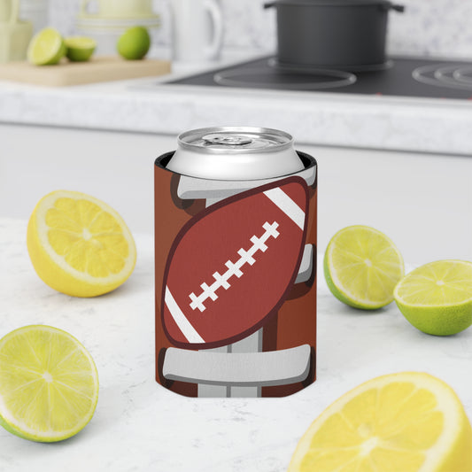 Reusable football-shaped can cooler by Printify, designed for tailgate fans, keeps drinks cold and features team spirit accessory.