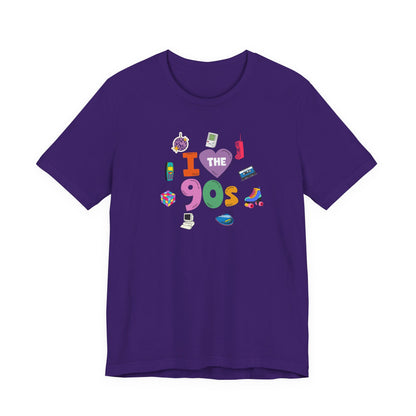 I  Love the 90's Short Sleeve Tee - Retro Graphic Tee, Vintage Style Shirt, Perfect for Casual Outings, 90s Nostalgia Apparel