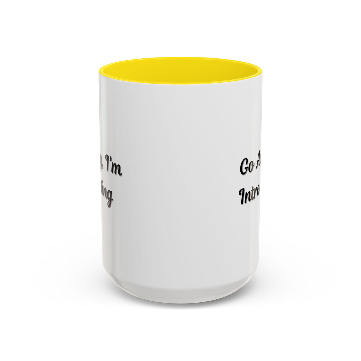 Ceramic introvert coffee mug with "Go Away, I'm Introverting" quote, 11 oz size, featuring a white background and black text.