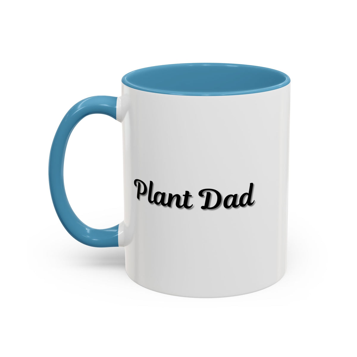 Black-handle Plant Dad coffee mug with plant-themed design, available in 11oz and 15oz sizes, perfect for plant lovers.