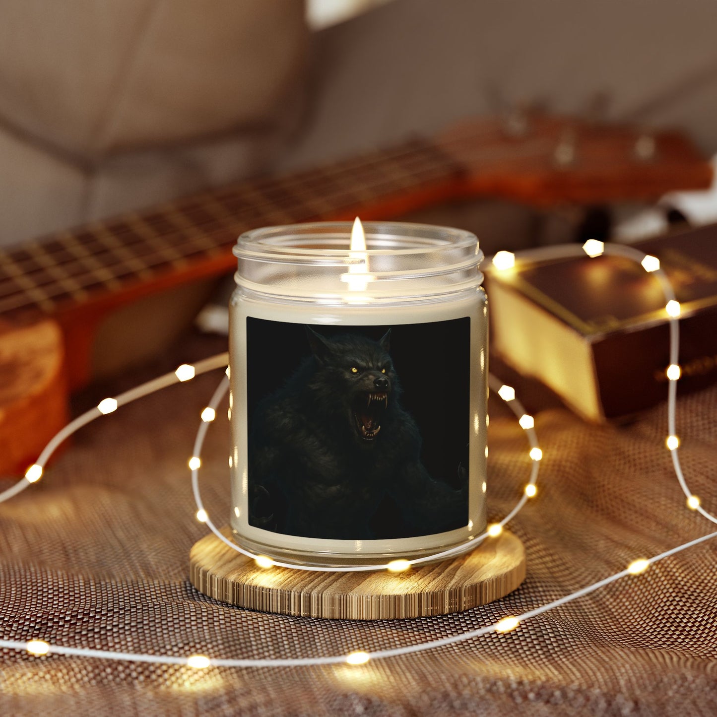 Soy Blend Candle — Coconut Apricot Wax, Black Cat Howl Artwork (4oz & 9oz)