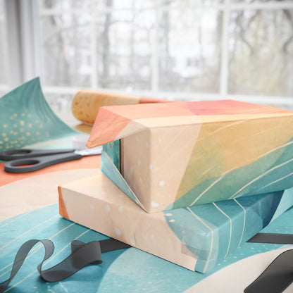 Abstract Wave Wrapping Paper Roll — Teal & Coral Modern Gift Wrap