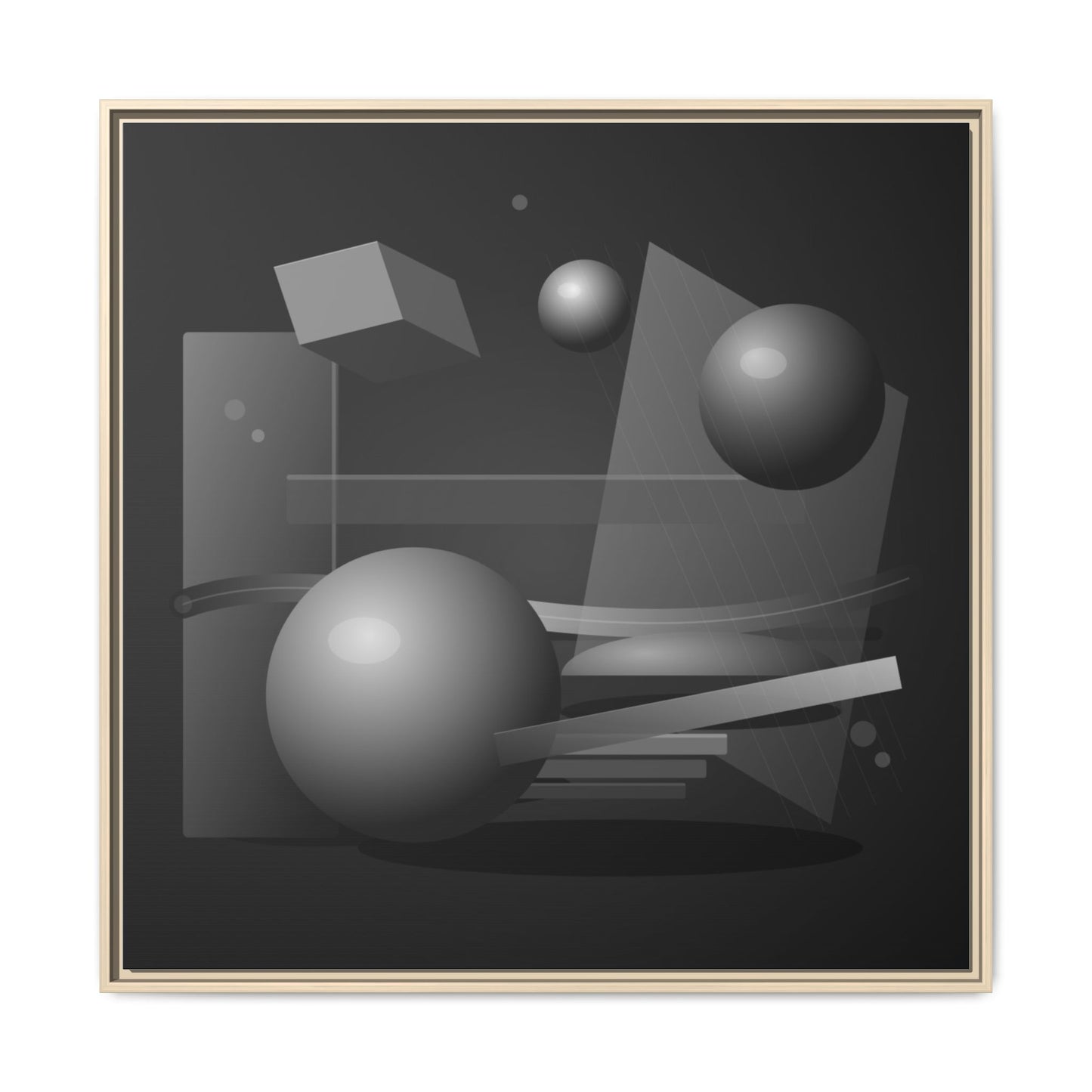 Monochrome Geometric Spheres Canvas Framed Wall Art | Matte Print