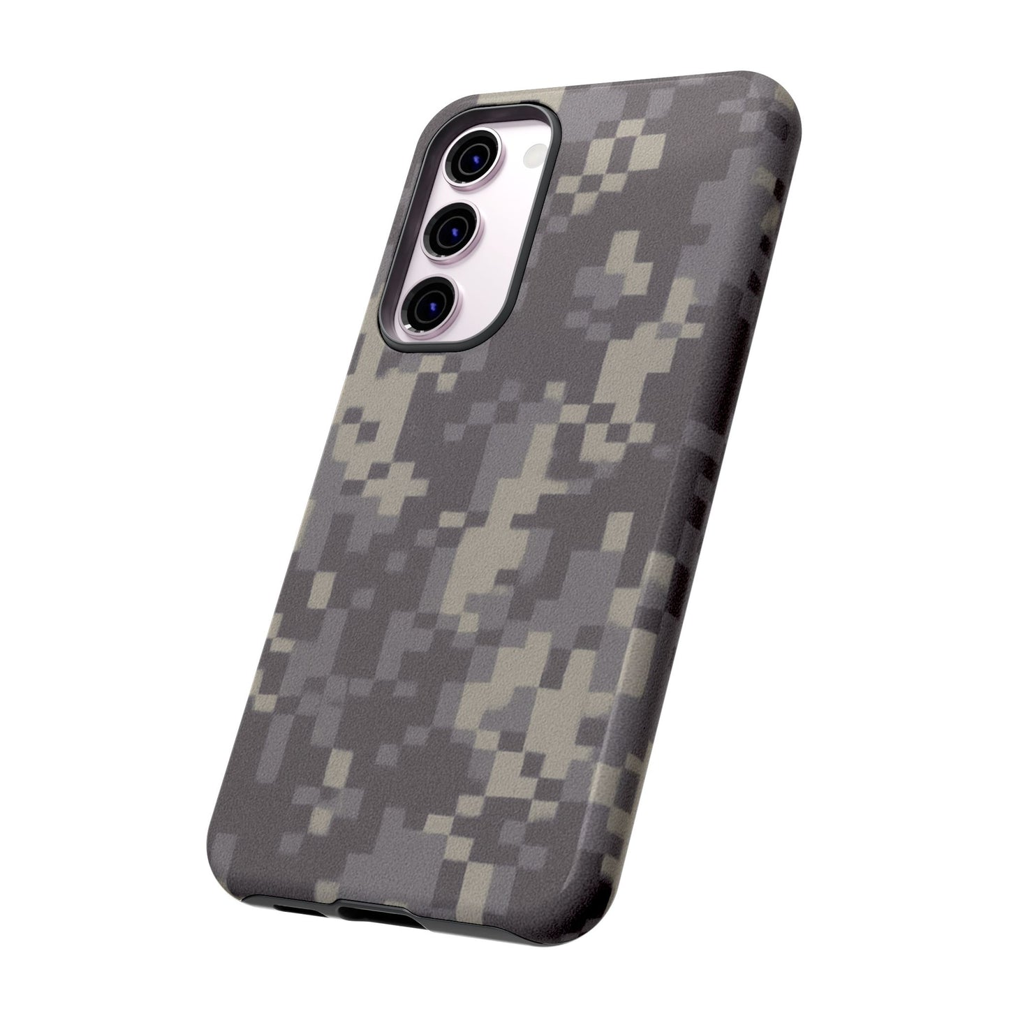 Rugged digital camo Printify tough phone case protecting a smartphone with a durable, military-style camouflage design.