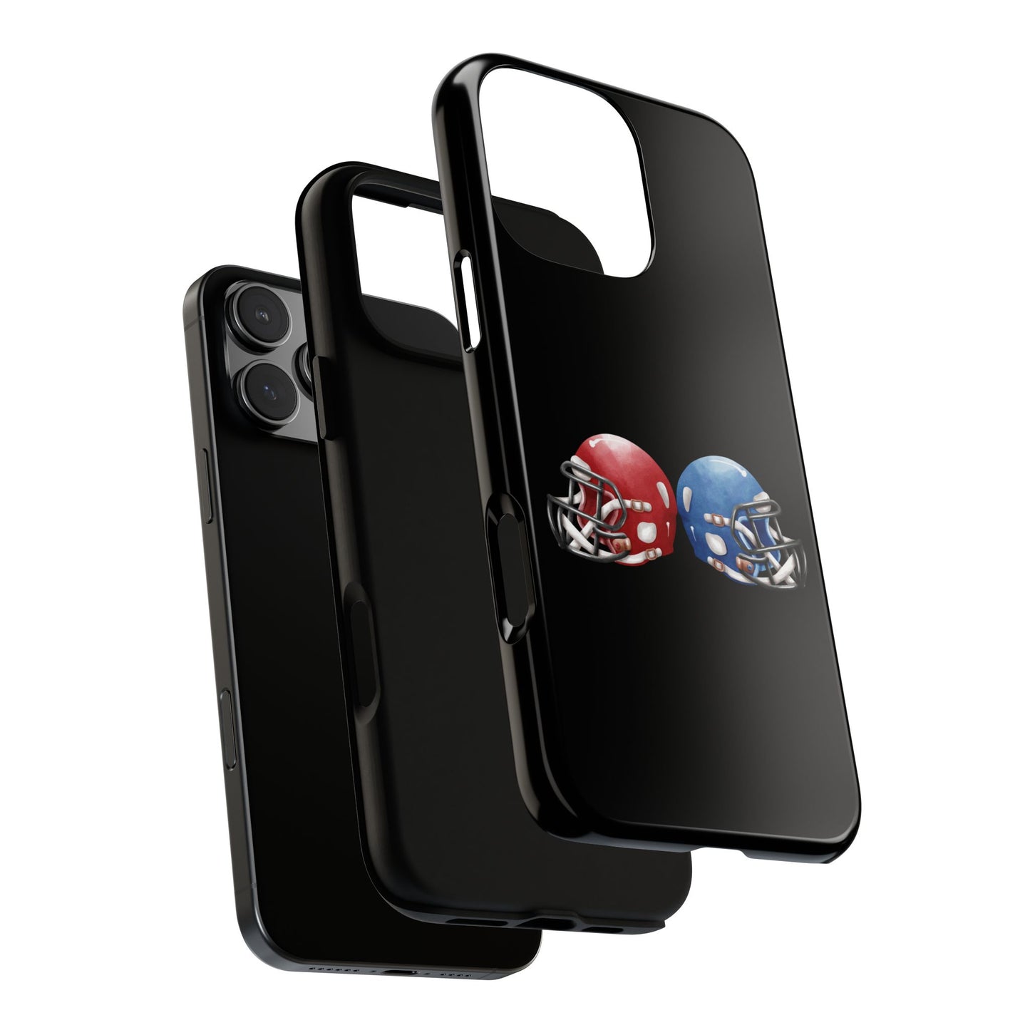 Red and blue football helmet tough phone case for iPhone, protective Printify cover featuring bold football helmet design.