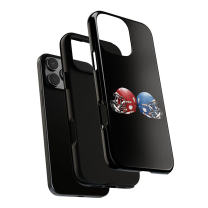 Red and blue football helmet tough phone case for iPhone, protective Printify cover featuring bold football helmet design.