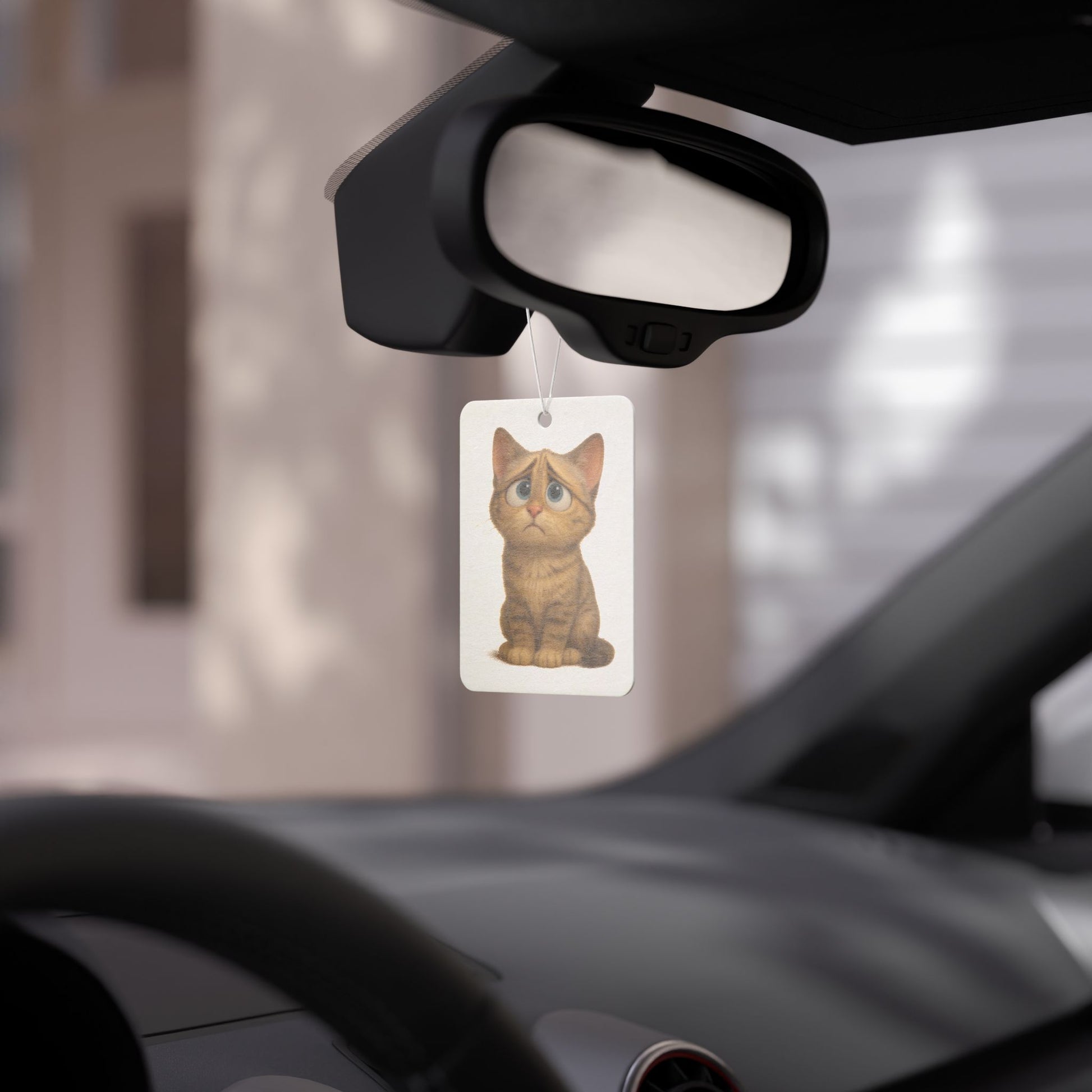Cute cat-shaped car air freshener accessory by Printify, featuring a playful design for cat lovers.
