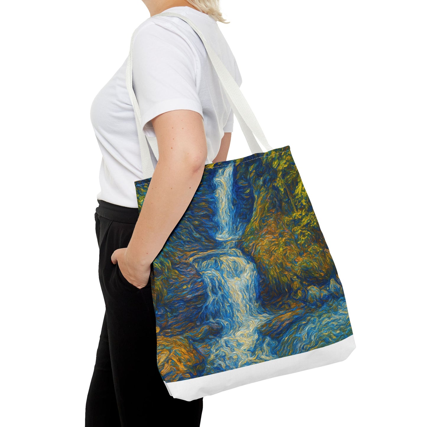 Nature-Inspired Tote Bag, Artistic Eco-Friendly Shopper, Waterfall Design, Reusable Market Bag, Gift for Nature Lovers - TRV