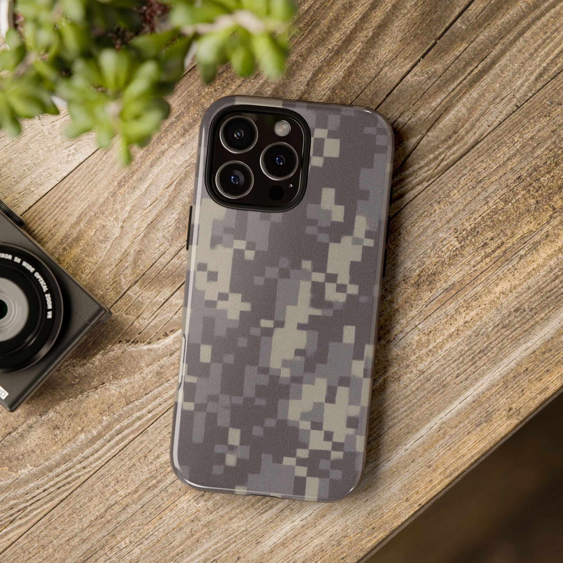 Camouflage tough phone case by Printify featuring rugged digital camouflage design, protective cover for smartphone durability.