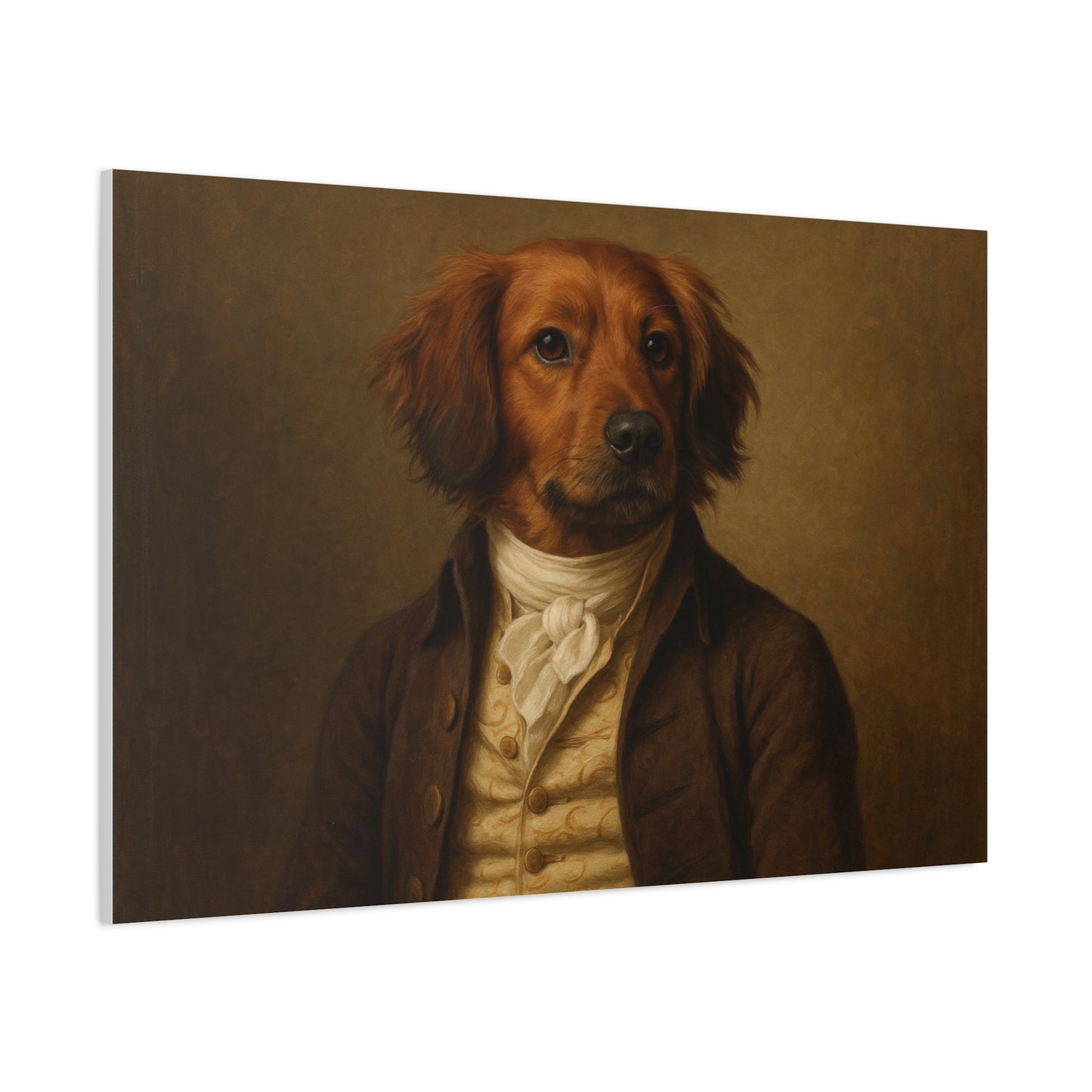 Regal dog portrait printed on matte canvas by Printify, featuring a detailed and artistic pet portrait on a high-quality canvas.
