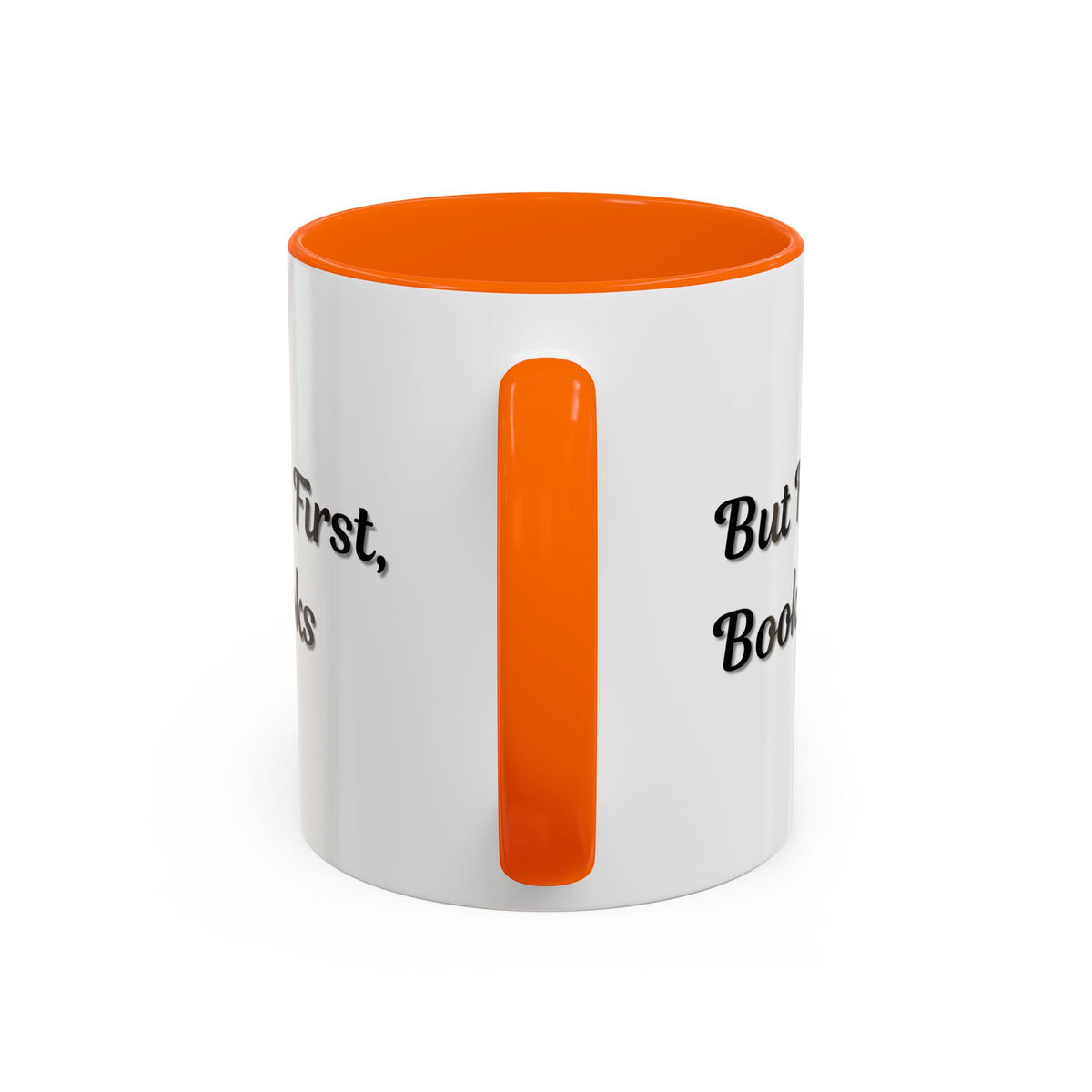 Printify "But First, Books" coffee mug featuring book lover quote, 11oz ceramic mug with white finish and handle.