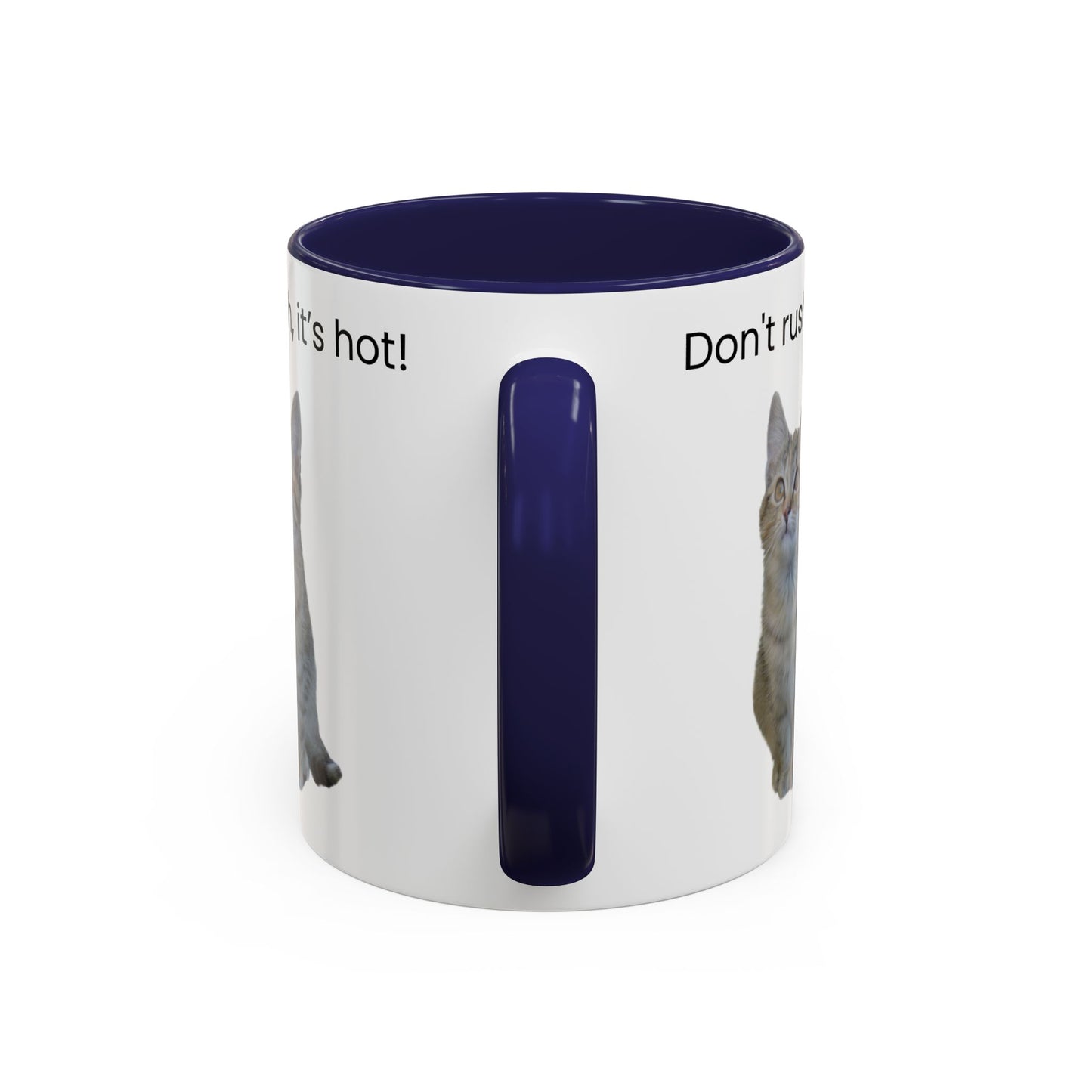 Cat Coffee Mug - "Don't rush, it's hot!" Accent Ceramic Mug (11/15 oz)