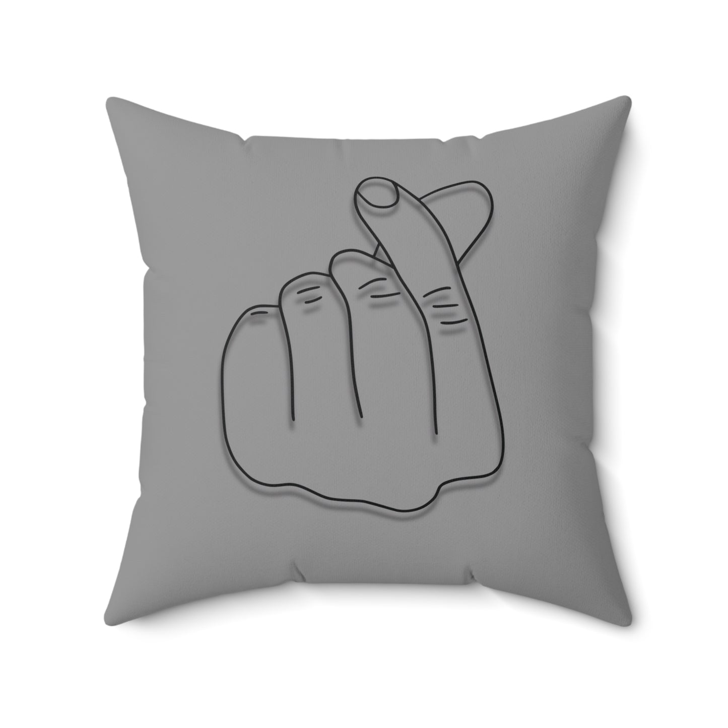 Minimalist throw pillow with hand gesture design, cozy home decor accent, by Printify, featuring soft fabric and modern style.