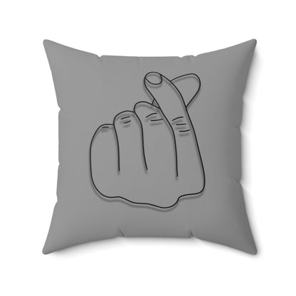 Minimalist throw pillow with hand gesture design, cozy home decor accent, by Printify, featuring soft fabric and modern style.