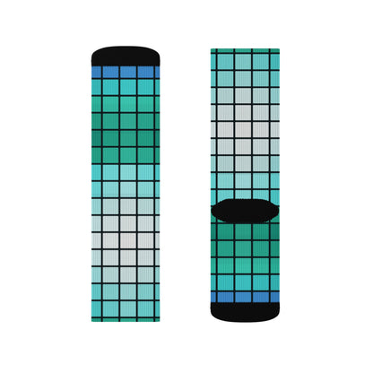 Teal Gradient Grid Socks | Sublimation Patterned Socks