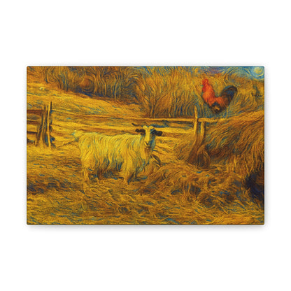 Rustic Farmhouse Canvas Print with Goat and Rooster, Country Decor, Animal Art, Gift for Farmers, Farmhouse Wall Art, Rustic Home Decor