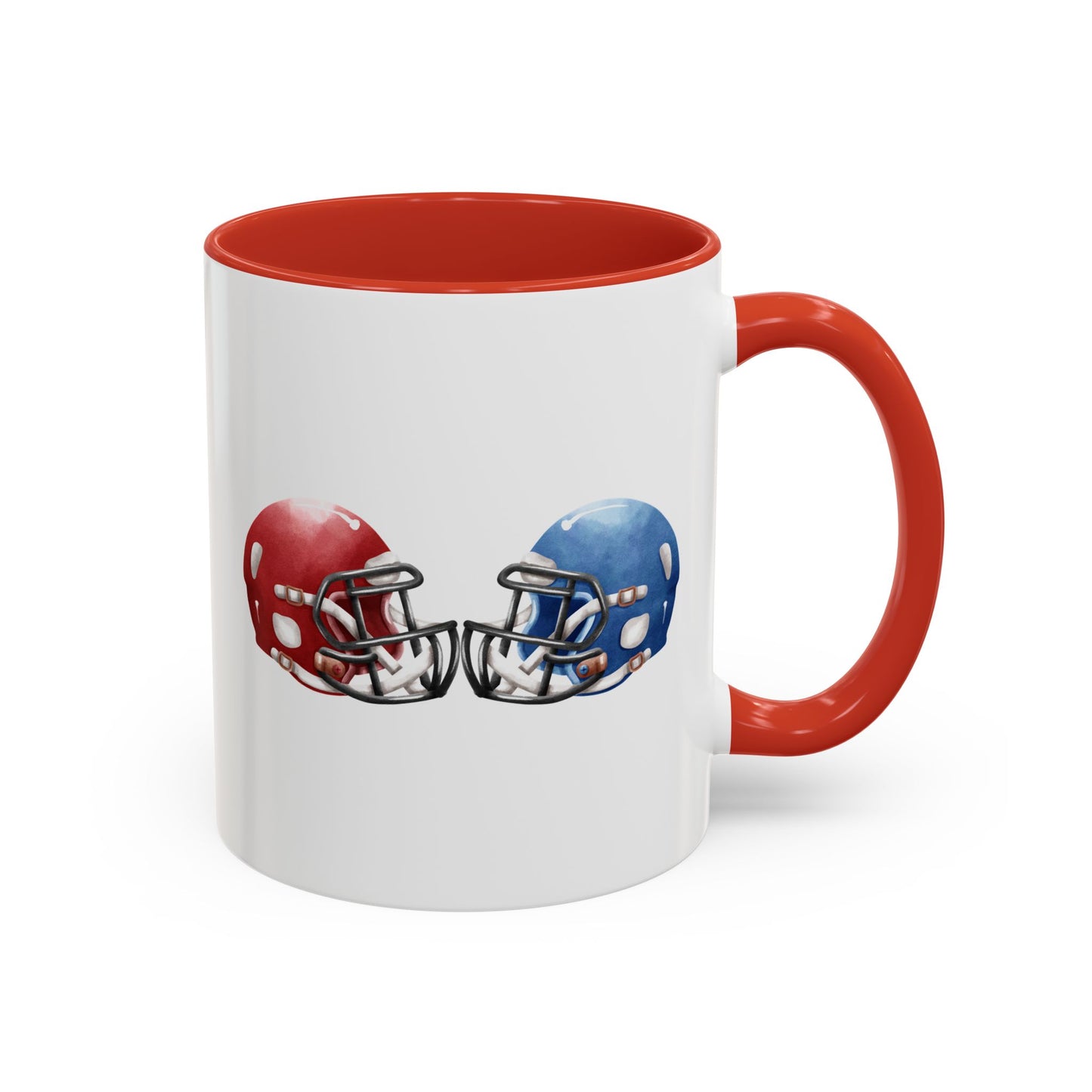 Football Helmet Coffee Mug — Red vs Blue Rivalry Accent Mug (11/15oz)