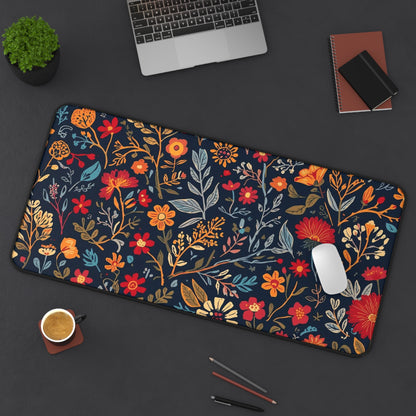 Autumn floral pattern desk mat with fall flowers design, Printify mouse pad for desk decor and protection.