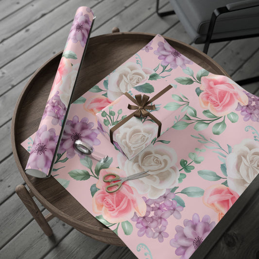 Floral Pink Wrapping Paper Roll — Pastel Peony Gift Wrap for Mother's Day & Birthdays