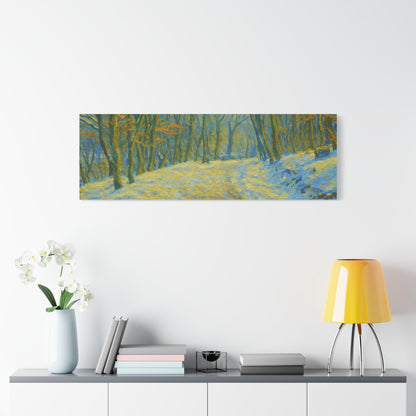 Winter landscape canvas wall art by Printify showing a cozy nature scene, perfect for living room decor.