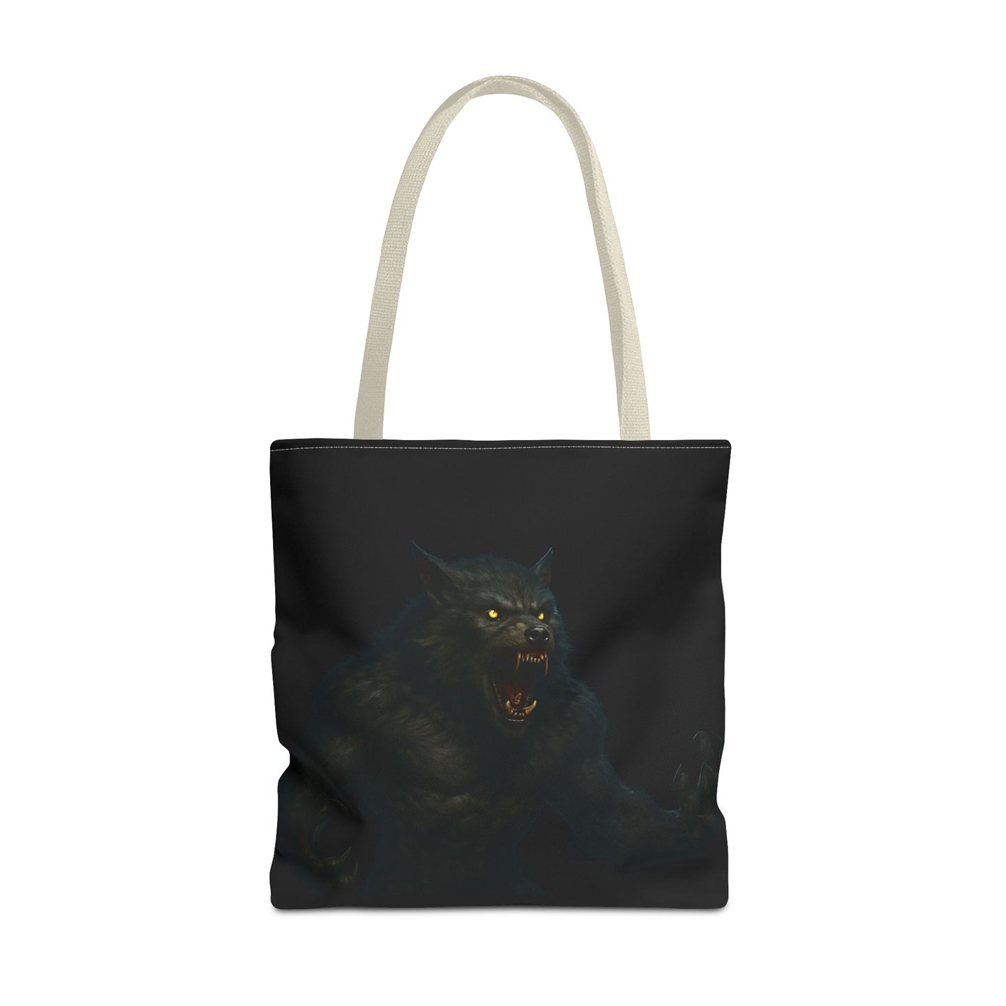 Werewolf tote bag featuring dark Halloween art, perfect gift for horror fans, made by Printify.